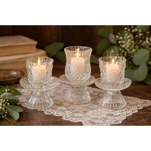 Vintage Pressed Glass Candle Holders 3 Votive Holders Mixed Pattern Table Decor